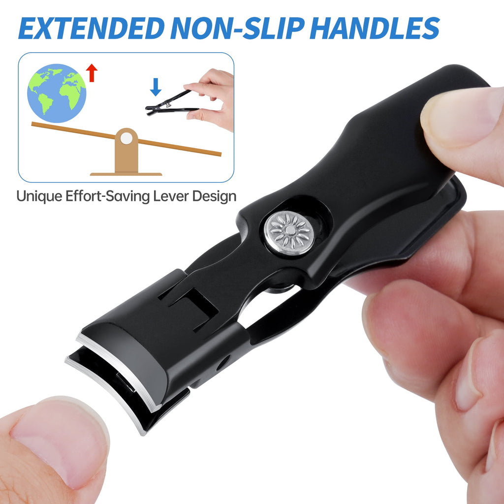 NiHome Heavy Duty Nail Clippers for Thick Hard Nails Set of 2, Wide Opening& Slanted Curved Blade Precision Ingrown Toenail Clippers, Extended Anti-Slip Handles and Ultra Sharp Stainless-Steel Blades