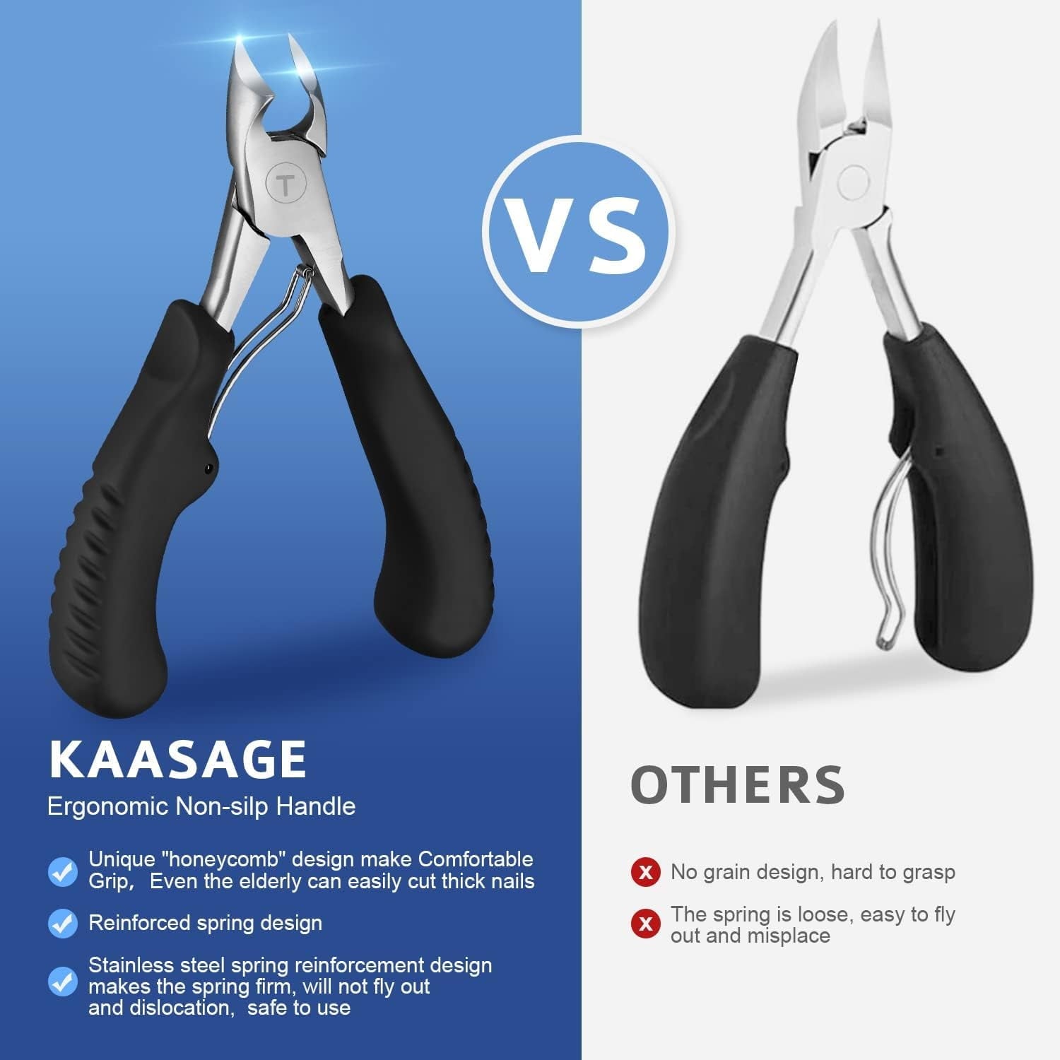 Kaasage Toenail Clippers for Seniors Thick Nail & Ingrown Toenails Stainless Steel Sharp Curved Blade for Pedicure Tool Nail Clipper