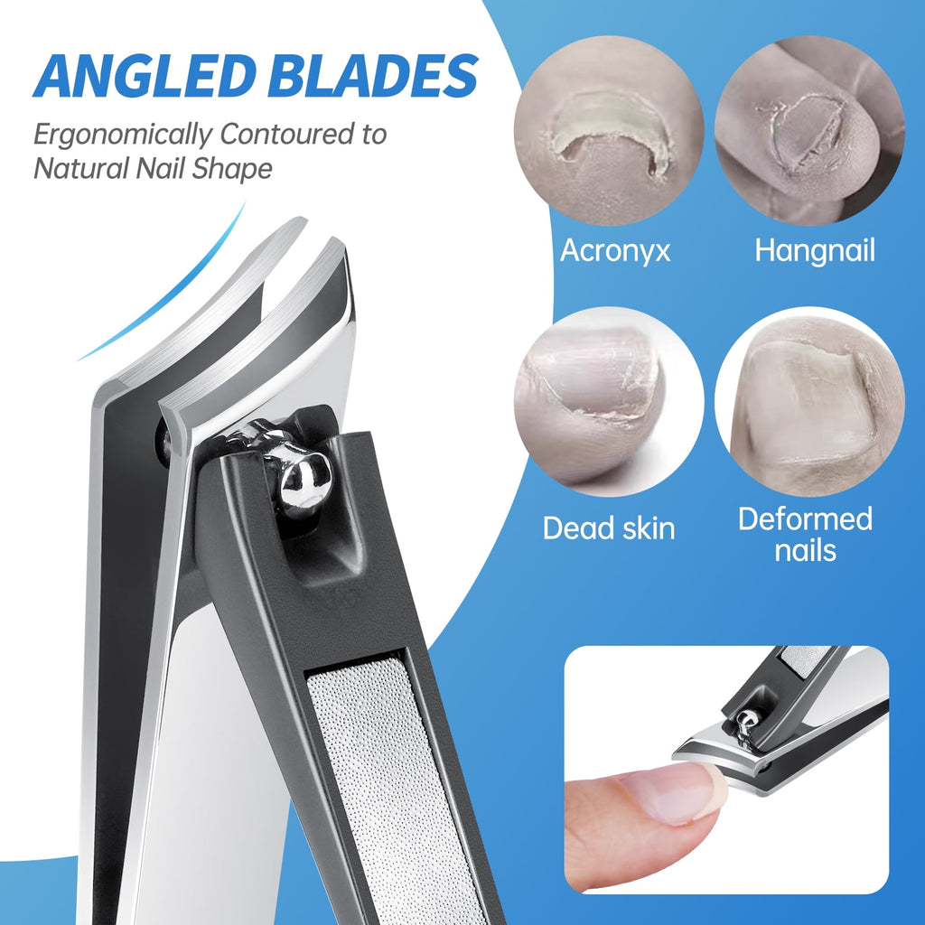 NiHome Heavy Duty Nail Clippers for Thick Hard Nails Set of 2, Wide Opening& Slanted Curved Blade Precision Ingrown Toenail Clippers, Extended Anti-Slip Handles and Ultra Sharp Stainless-Steel Blades