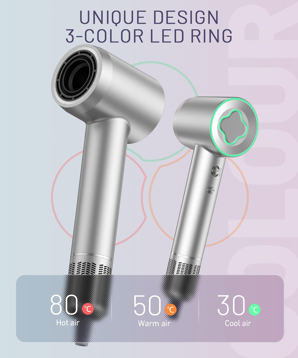 Fast Drying Hair Dryer ,150000 RPM High-Speed  Blow Dryer,Low Noise Auto Temperature Control ,Come with Diffuser and Smooth Nozzle(Gray)