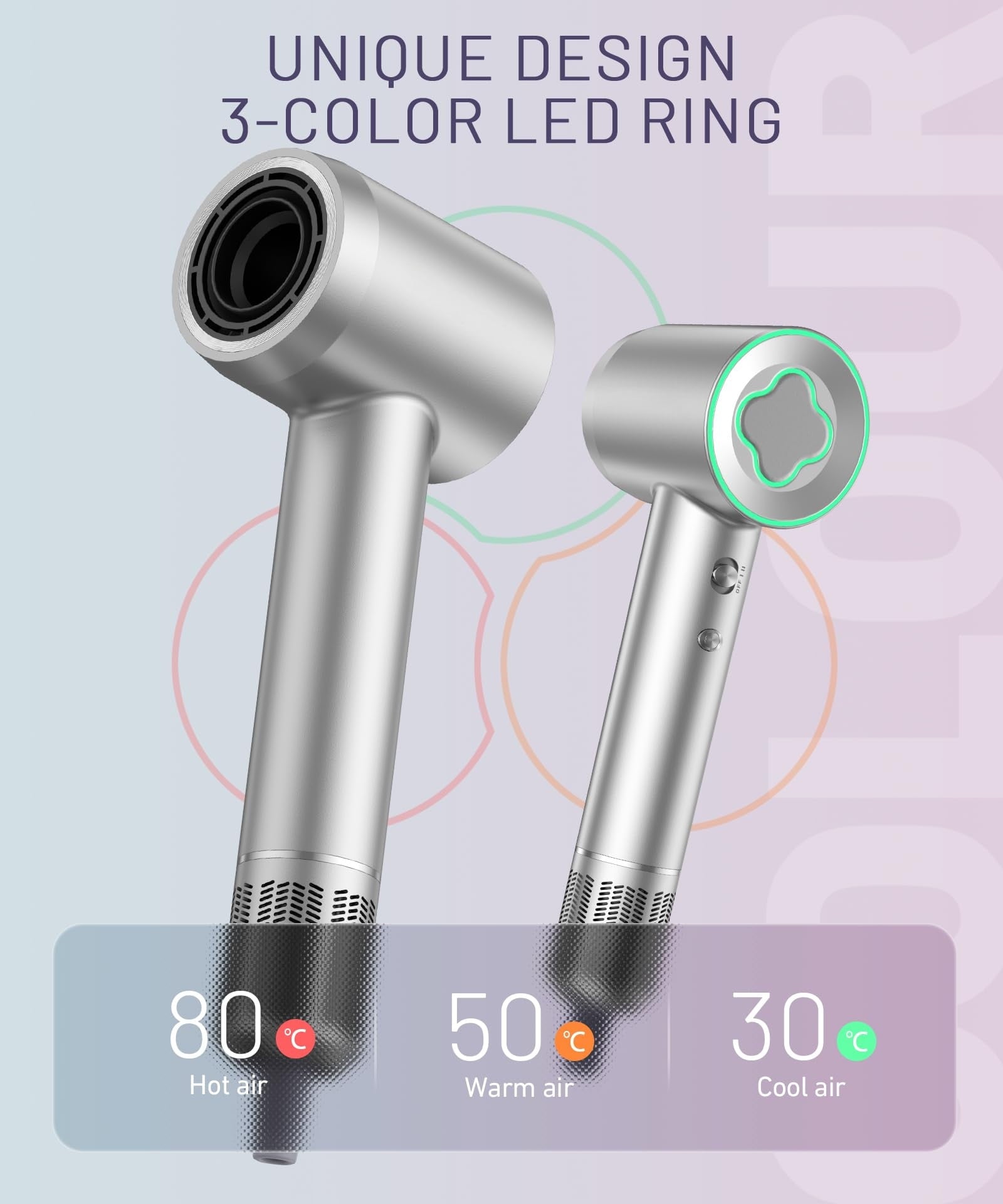 Fast Drying Hair Dryer ,150000 RPM High-Speed  Blow Dryer,Low Noise Auto Temperature Control ,Come with Diffuser and Smooth Nozzle(Gray)