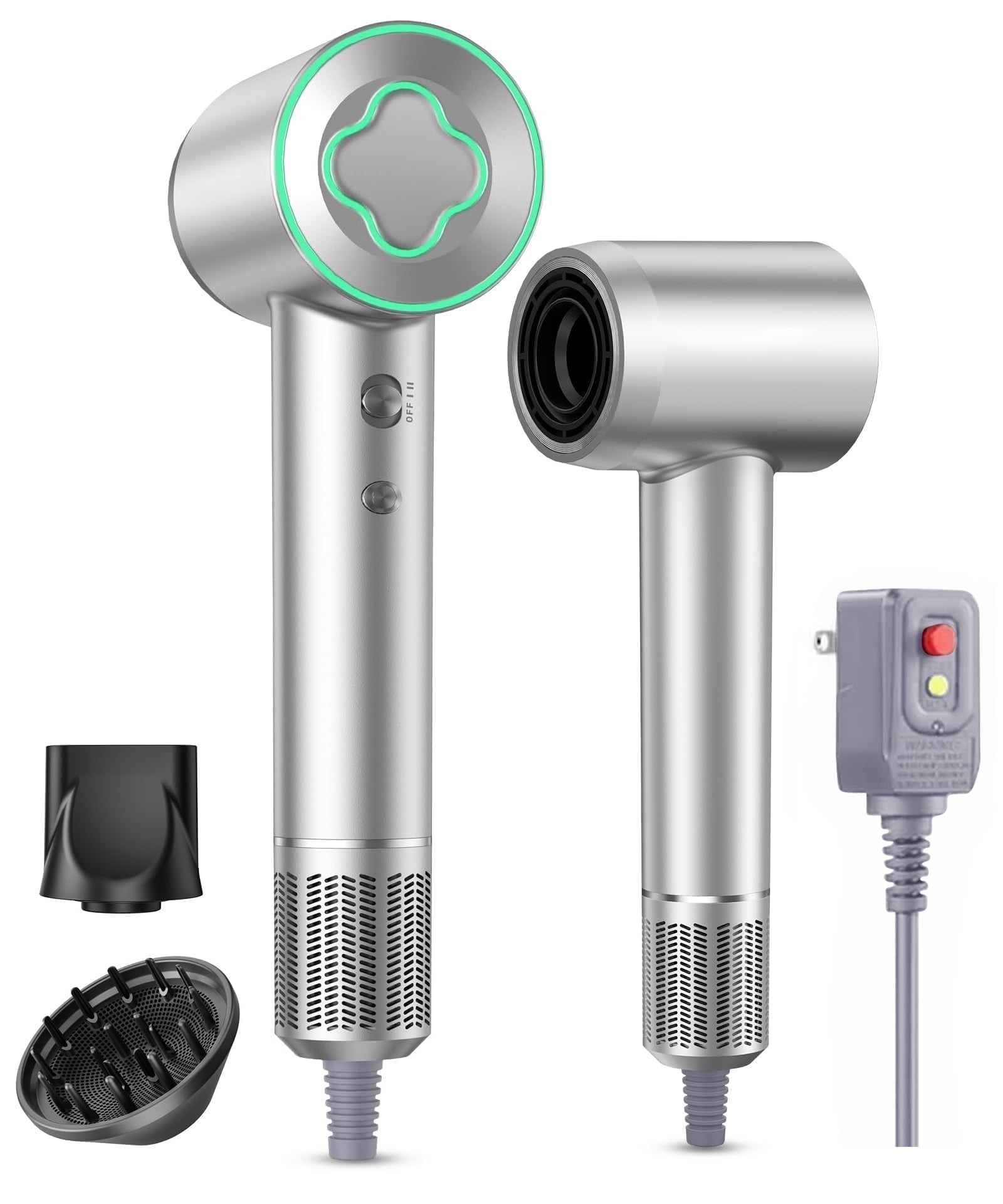 Fast Drying Hair Dryer ,150000 RPM High-Speed  Blow Dryer,Low Noise Auto Temperature Control ,Come with Diffuser and Smooth Nozzle(Gray)