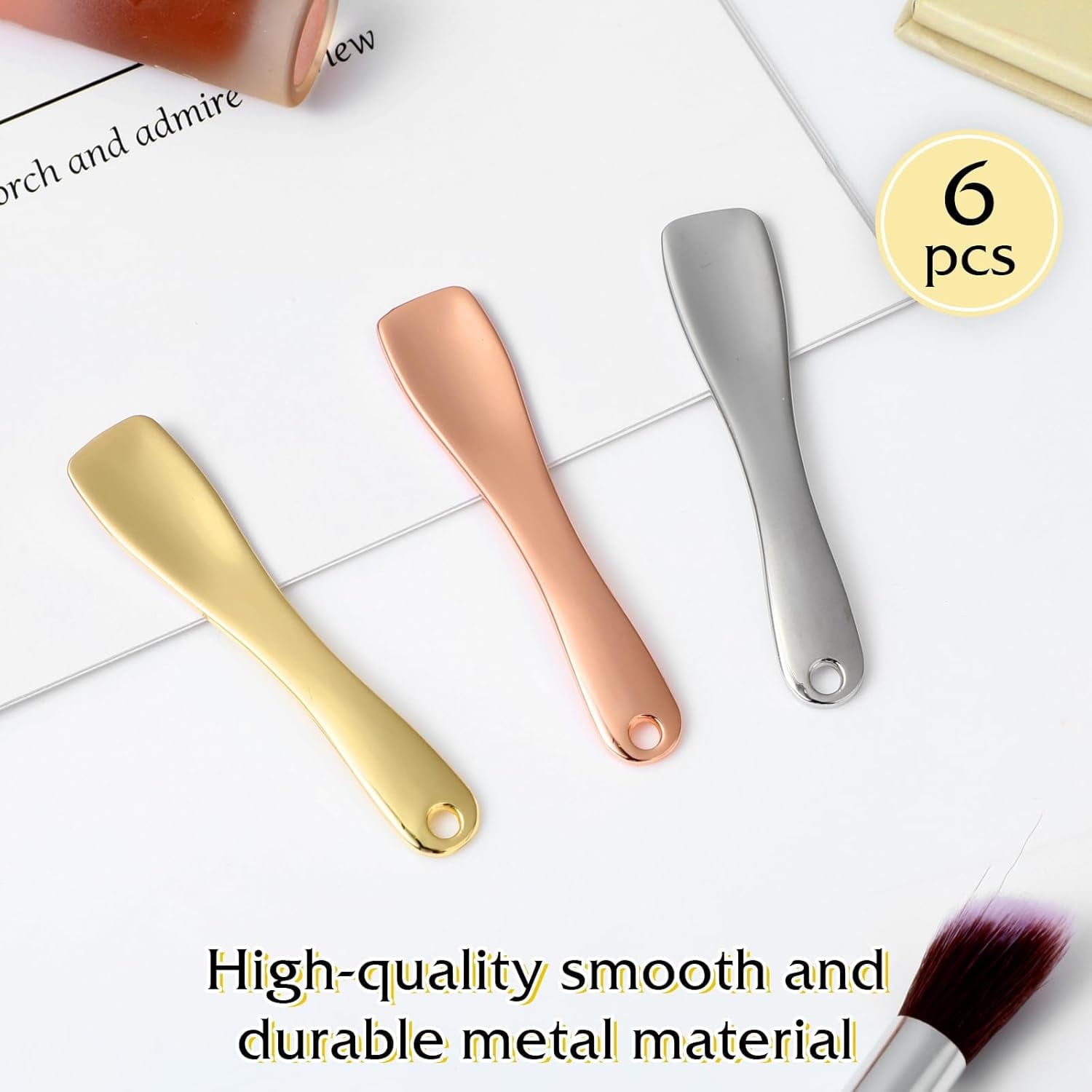 6 Pcs Metal Makeup Spatula Tool, Mini Skincare Spatula Skin Care Facial Cream Mask Scoop Makeup Tools for Cosmetic Scoop for Creams Lotions Masks (Silver Gold Rose Gold)
